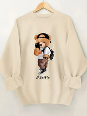 Damen Sweatshirt mit künstlerischem Bärendesign und lässigem Schnitt