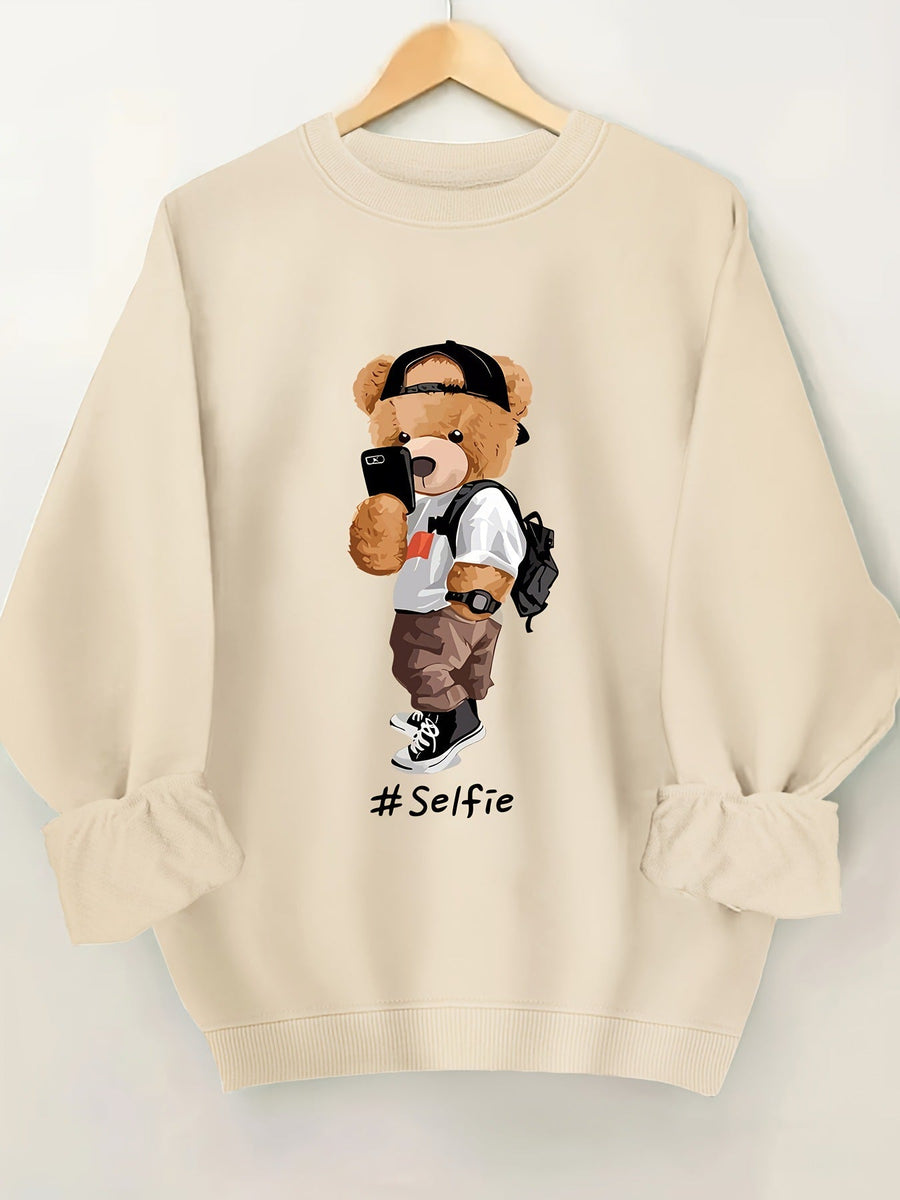 Damen Sweatshirt mit künstlerischem Bärendesign und lässigem Schnitt