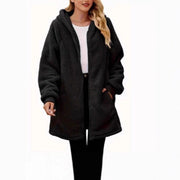 Damen Fleece-Mantel mit Taschen und Kapuze