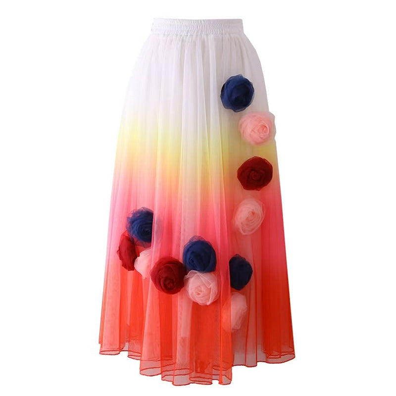 Maxirock Floral-Ombre 3D-Print – Leichter Damen Sommerrock, elegant & fließend