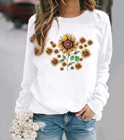 Damen Sweatshirt mit floralem Sonnenblumenmotiv und bequemer Passform