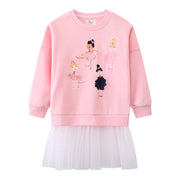 Mädchen Sweatshirt mit Tüllrock und bunten Ballerina-Applikationen Drune
