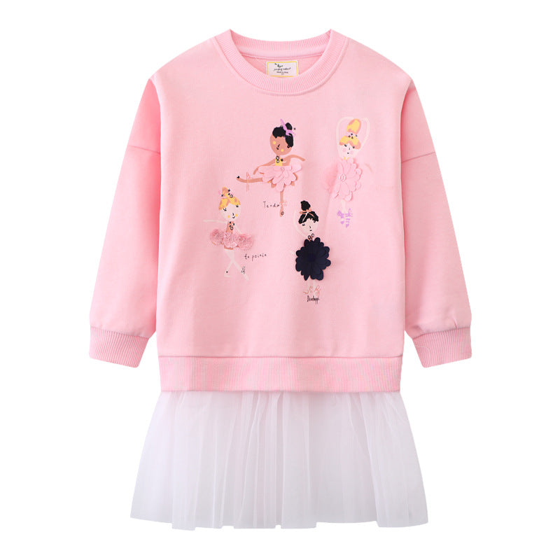 Mädchen Sweatshirt mit Tüllrock und bunten Ballerina-Applikationen Drune