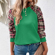 Damen Sweatshirt mit Gitterstruktur und karierten Ärmeln
