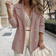 Damen eleganter Strickblazer mit doppelter Knopfleiste und strukturiertem Design