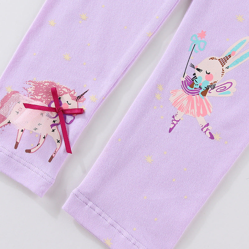 Mädchen Leggings mit verspieltem Einhorn- und Hasenmuster Drune