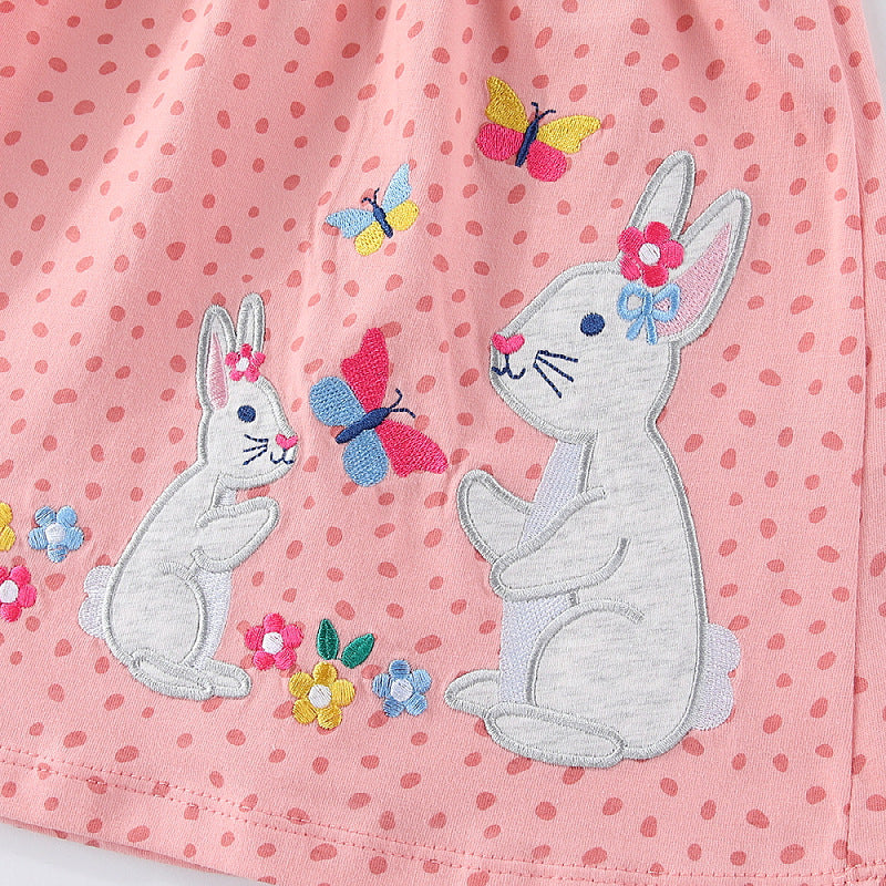 Mädchen Langarmkleid mit niedlichen Hasen- und Blumenapplikationen Drune