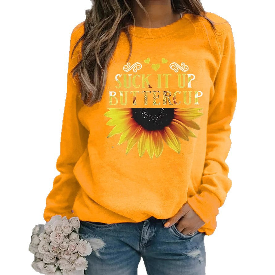 Damen Sweatshirt mit kreativem Sonnenblumenaufdruck und motivierendem Spruch