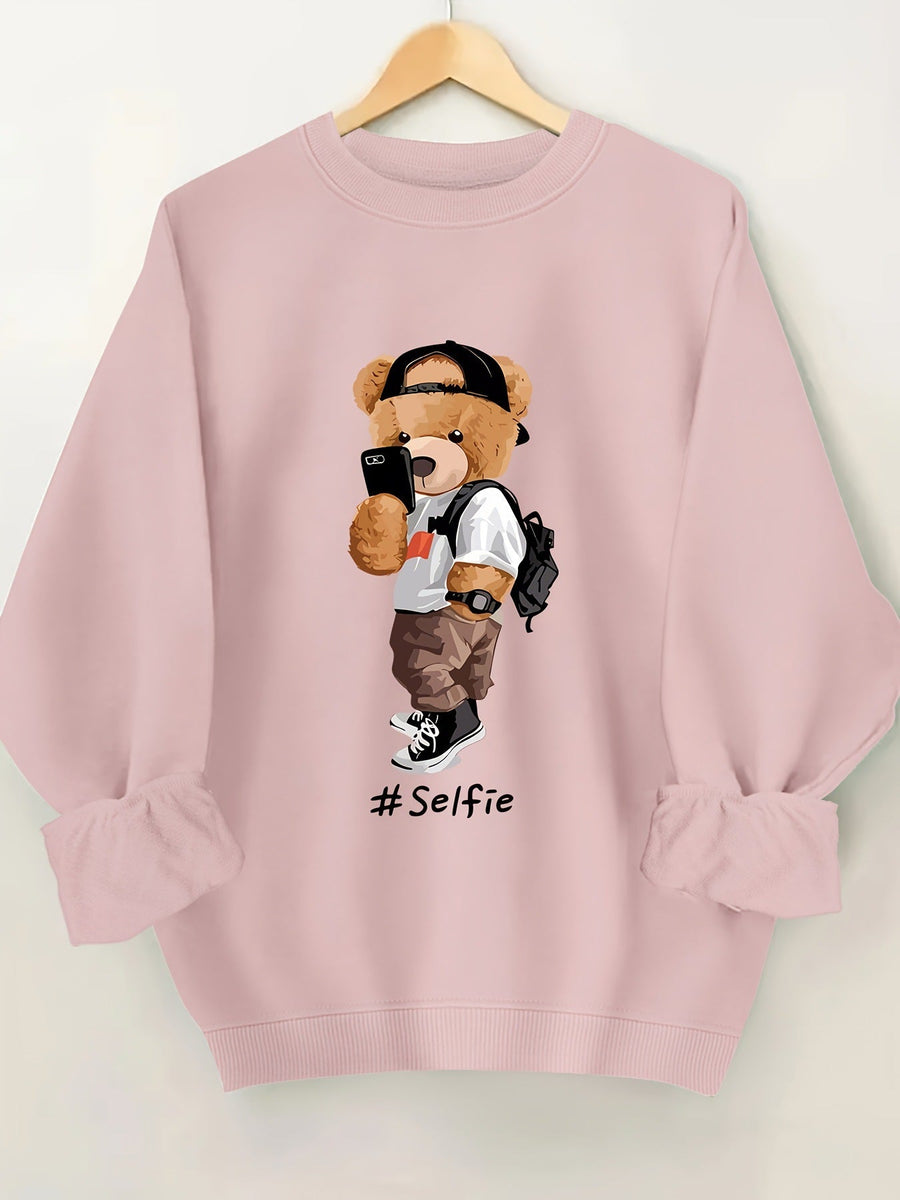 Damen Sweatshirt mit künstlerischem Bärendesign und lässigem Schnitt