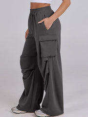 Damen lässige Cargo-Hose mit elastischem Bund und weiten Beinen