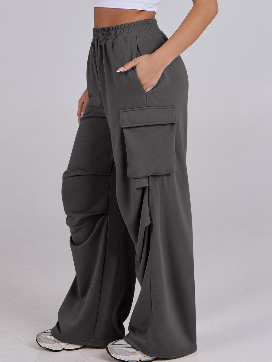 Damen lässige Cargo-Hose mit elastischem Bund und weiten Beinen