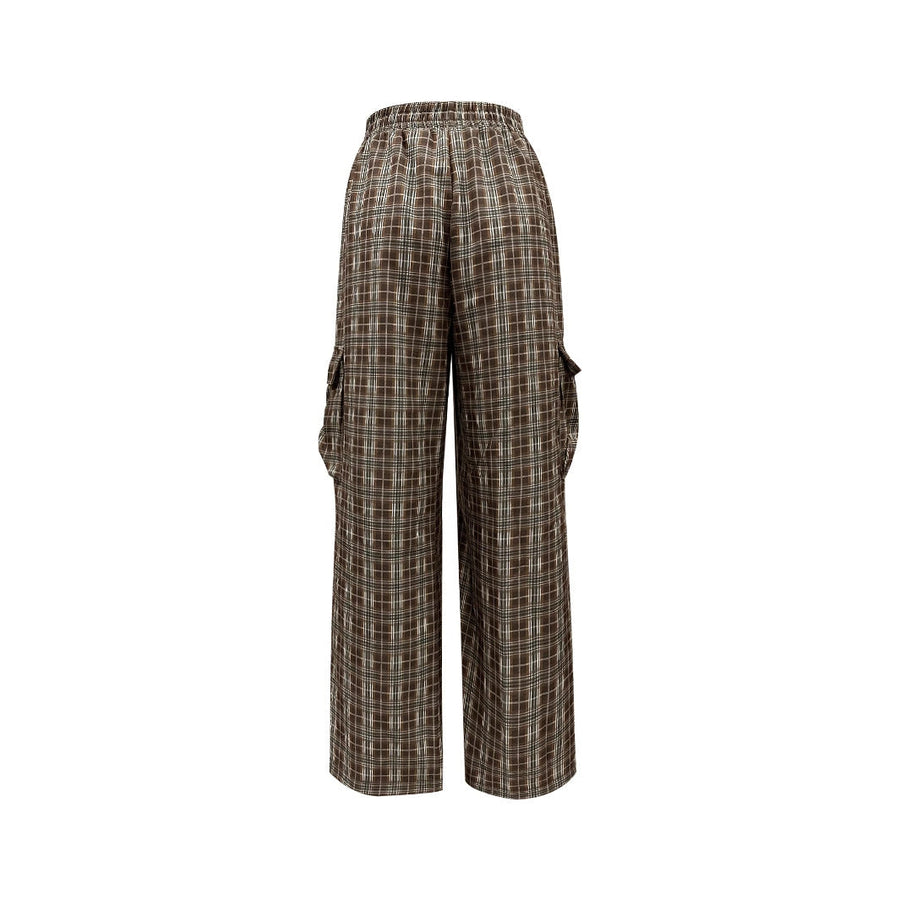 Damen Cargo-Hosen mit weitem Bein und modischem Karomuster