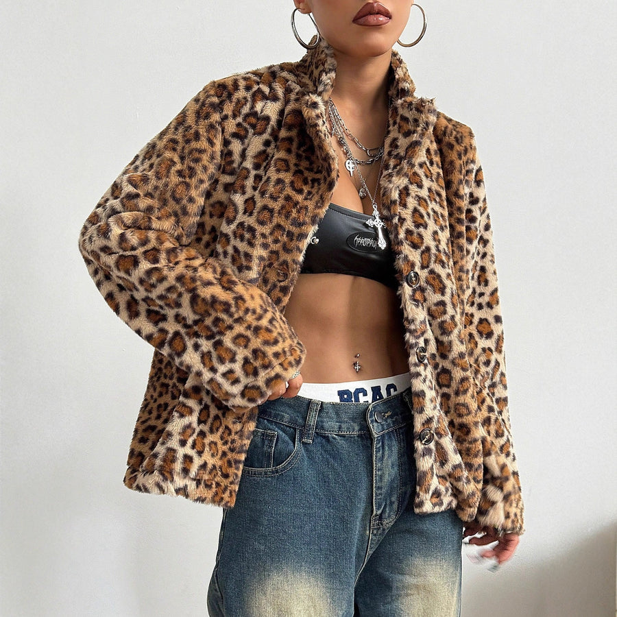 Damen elegante Leopardenmuster Blazerjacke