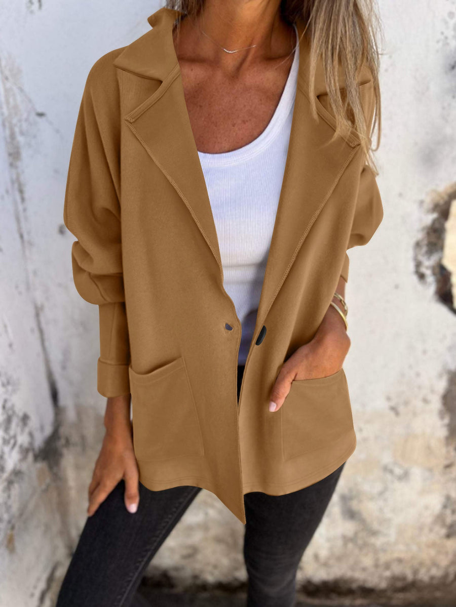 Damen modische Oversized-Blazerjacke mit praktischen Taschen