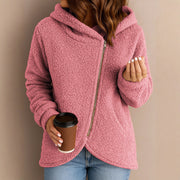 Damen Fleecejacke mit asymmetrischem Reißverschluss und Kapuze