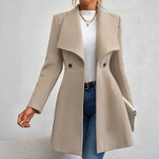 Damen eleganter Wollmantel mit modischem Revers und doppelter Knopfleiste
