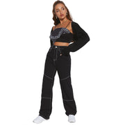 Damen breite High-Waist Jeans mit kontrastierenden Nähten und stilvollem Schnitt