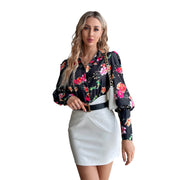 Damen elegante Bluse mit floralen Mustern und Puffärmeln