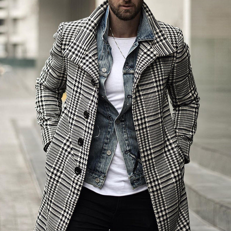 Herren eleganter Karomantel mit doppelter Knopfleiste und hochwertigem Innenfutter Aliams
