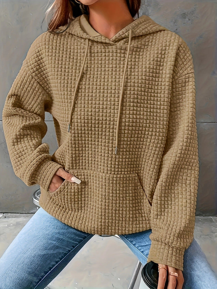 Damen Kapuzenpullover im strukturierten Waffelmuster mit seitlichen Eingrifftaschen