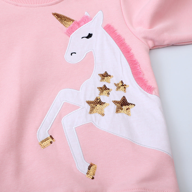 Mädchen Sweatshirt mit glitzerndem Einhornmotiv Drune