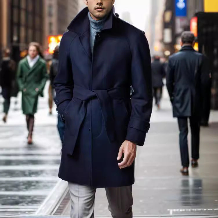 Herren eleganter Trenchcoat mit taillierbarem Gürtel und hochwertigem Innenfutter Aliams