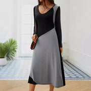 Damen figurbetontes Langarm-Kleid mit modernem Schnitt und Farbeinteilungen