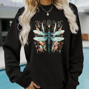 Damen Sweatshirt mit einzigartigem Libellen-Print und botanischem Design