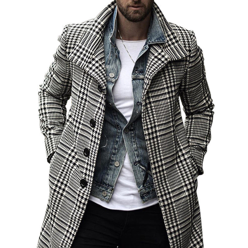 Herren eleganter Karomantel mit doppelter Knopfleiste und hochwertigem Innenfutter Aliams