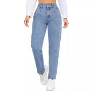 Damen High-Waist Boyfriend Jeans mit klassischem Schnitt und Knopfdetails