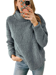Damen Kuscheliger Fleece-Pullover mit hohem Kragen und strukturierter Oberfläche