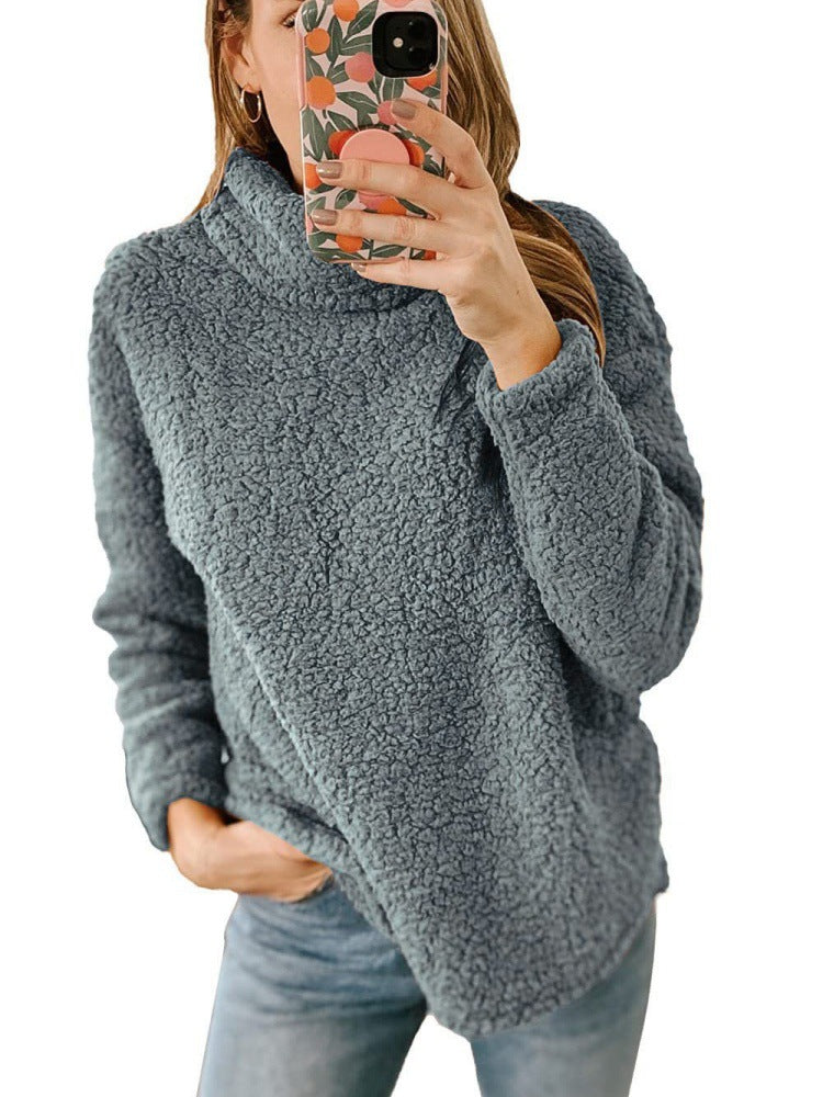Damen Kuscheliger Fleece-Pullover mit hohem Kragen und strukturierter Oberfläche