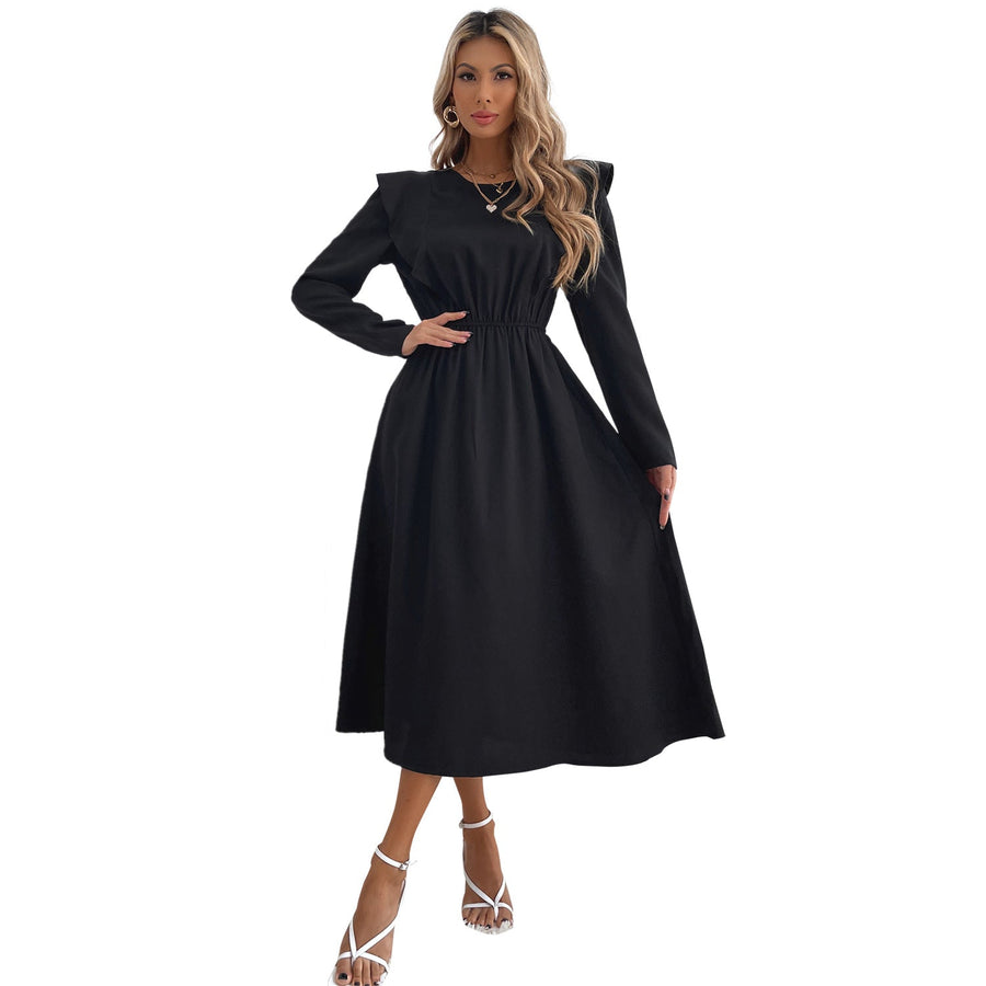 Damen elegantes Maxikleid mit Rüschendetails und elastischem Taillenbund