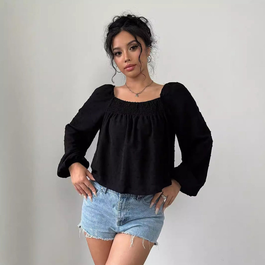 Damen elegante Bluse mit luftigen Puffärmeln und strukturierter Oberfläche