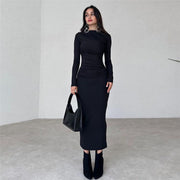 Damen figurbetontes Langarmkleid mit Raffung und elegantem Design