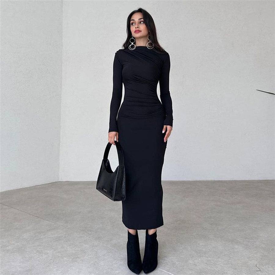 Damen figurbetontes Langarmkleid mit Raffung und elegantem Design