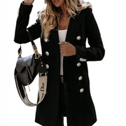 Damen eleganter Wollmantel mit doppelter Knopfleiste und breitem Revers