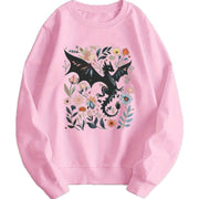 Damen Sweatshirt mit detailliertem Drachen- und Blumenmotiv