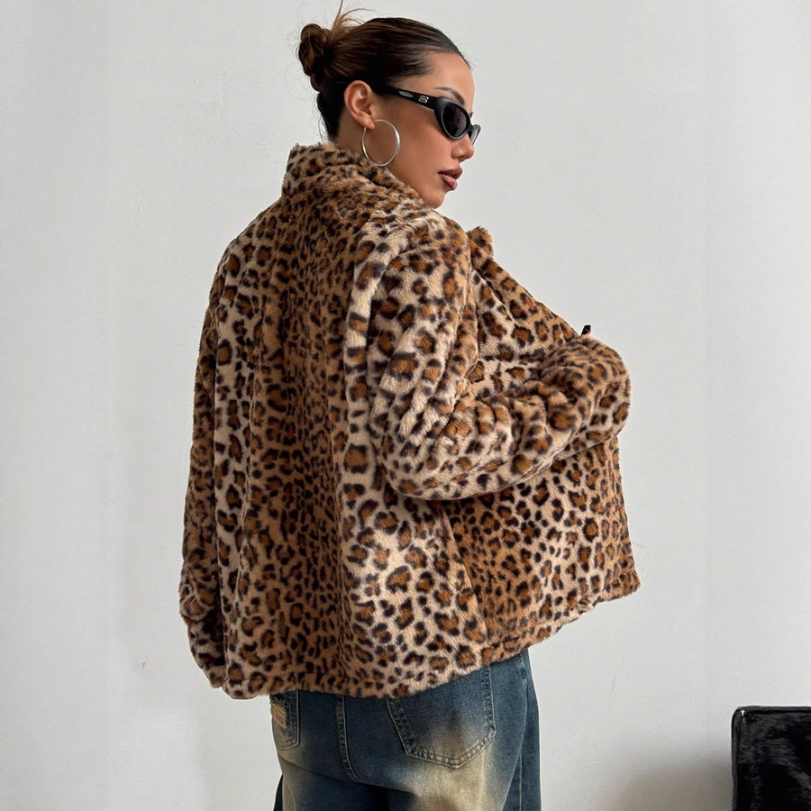 Damen elegante Leopardenmuster Blazerjacke