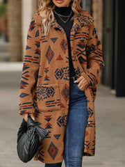 Damen Langarmlange Jacke mit geometrischem Muster