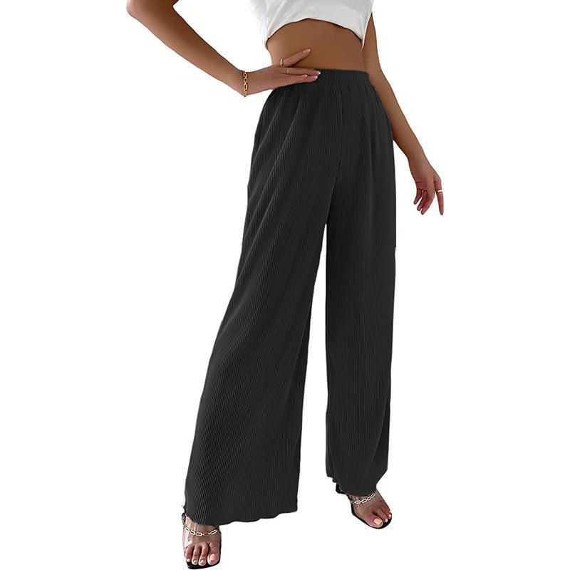 Damen elegante Plissee-Hose mit weitem Bein und elastischem Bund Heidi-Mode