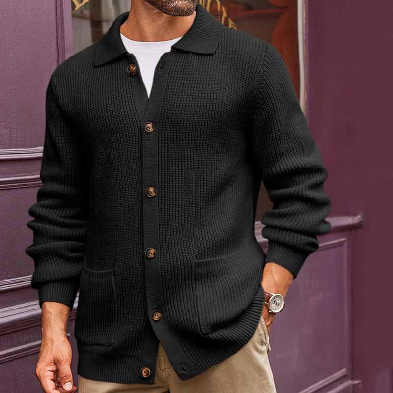 Herren Strickjacke mit großflächiger Rippstruktur und praktischen Taschen Aliams