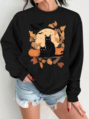 Damen Sweatshirt mit herbstlichem Katzen- und Kürbisdesign
