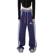 Damen nan weite Jogginghose mit Denim-Einsätzen, elastischem Bund und seitlichen Kontraststreifen Drune