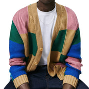 Herren gestreifter Strickcardigan mit bunten Farbblock-Design Aliams
