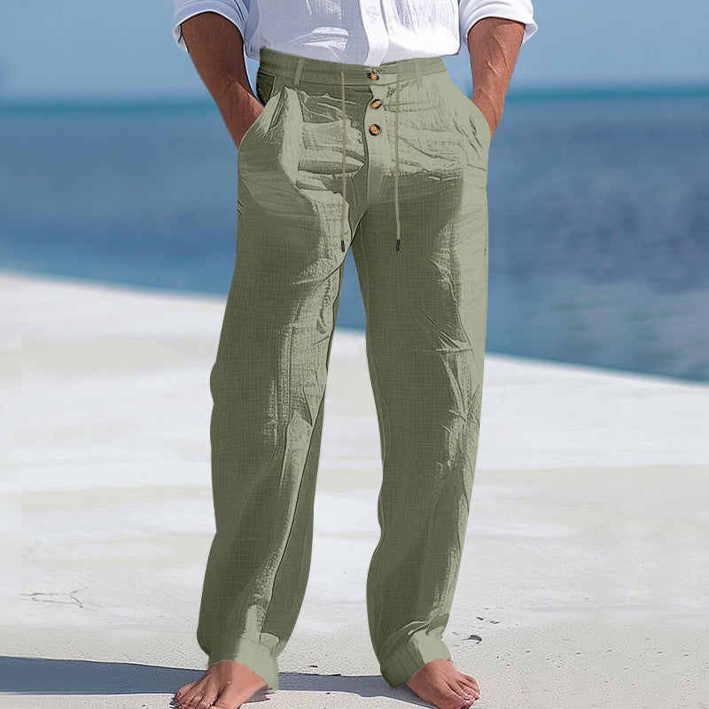 Herren lässige Leinenhose mit hohem Bund und bequemen Taschen Heidi-Mode