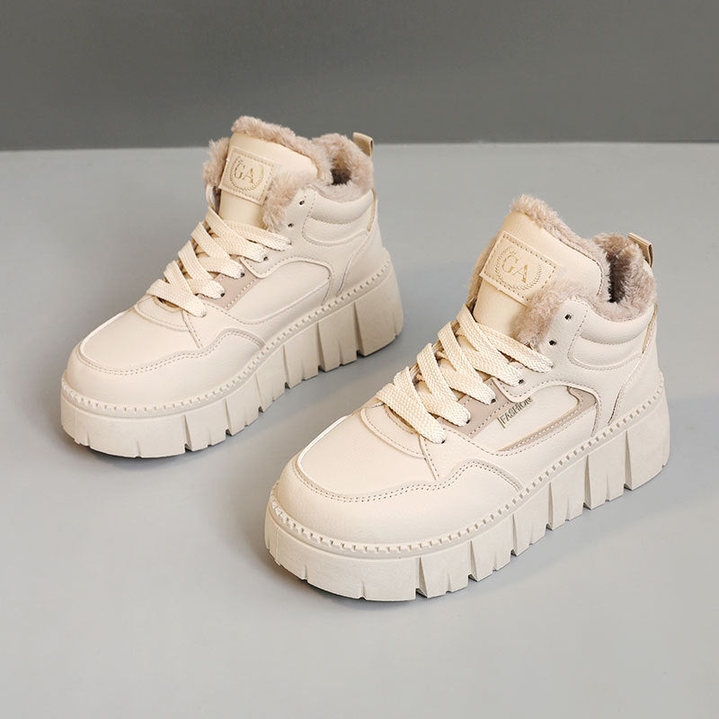 Damen High-Top Sneakers mit kuscheligem Fleece-Innenfutter und trendiger Plateausohle
