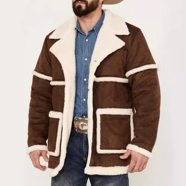 Herren Lammfell-gefütterte Bikerjacke mit breitem Kragen und praktischen Taschen Aliams