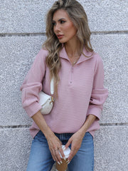 Damen lässiger Pullover mit Reißverschluss und Rippstruktur