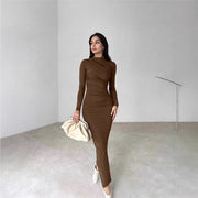 Damen figurbetontes Langarmkleid mit Raffung und elegantem Design